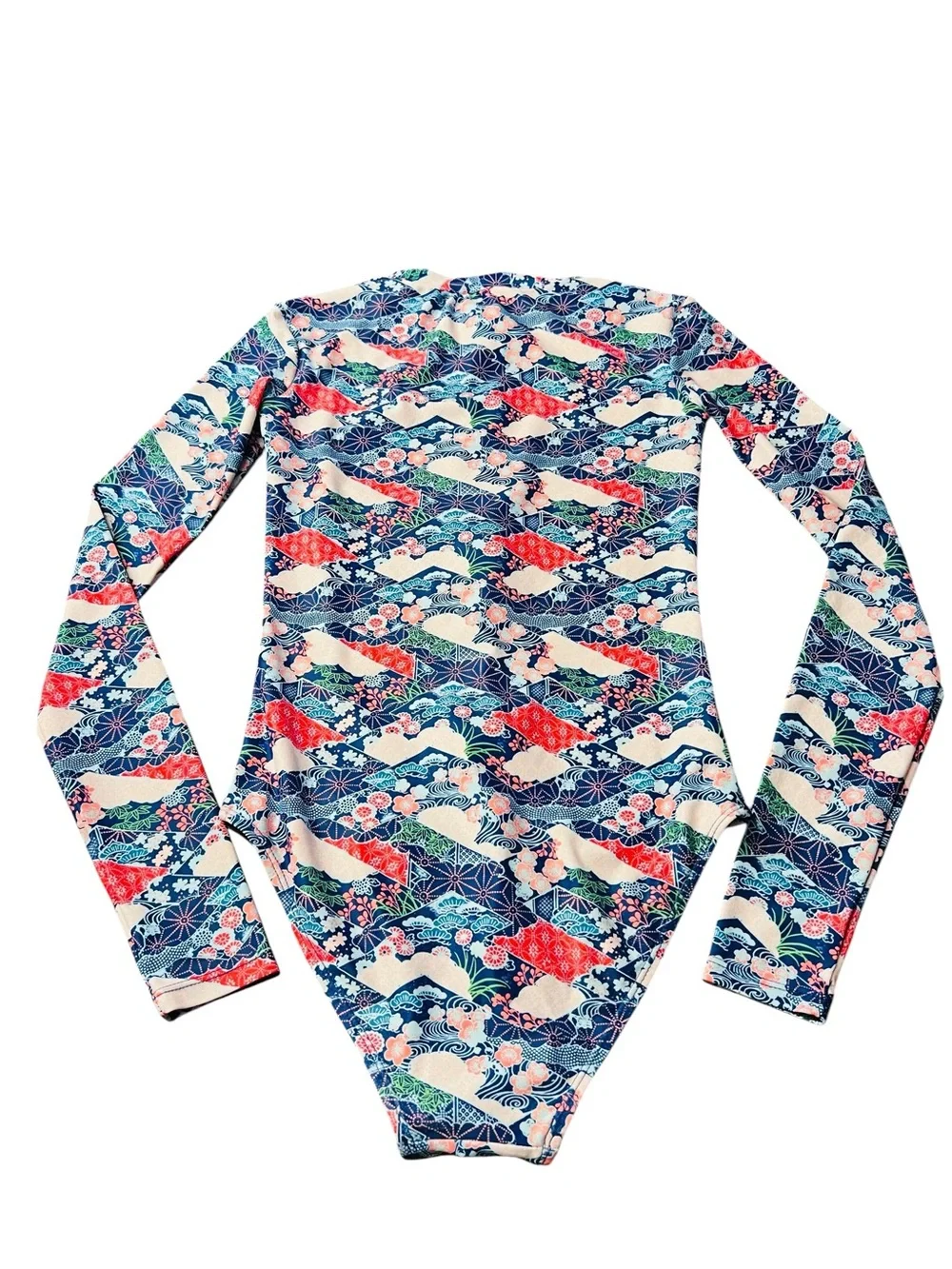 Mott50 Long-Sleeve Floral Wave One-Piece Swimsuit - Blue/Red/Teal
